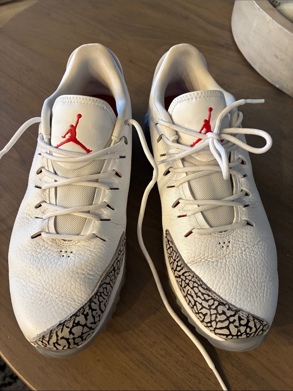 Jordan Men’s White & Red Low-Top Sneakers with Elephant Print